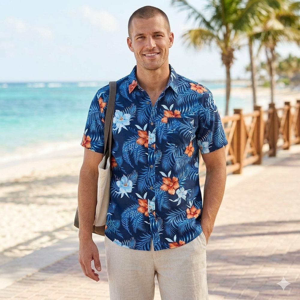 MBX Premium Goods‎ Mens XXXL Tropical Paradise Shirt Navy Blue Floral Cotton S/S